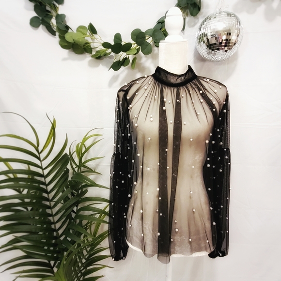 Forever 21 Tops - Sheer Pearl Embellished Party Blouse